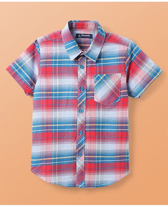 Pine Kids Cotton Woven Half Sleeves Checks Shirt With T-Shirt - Multicolour