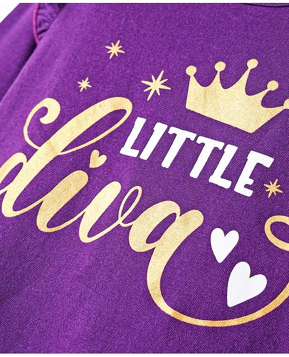 Babyhug 100% Cotton Knit Full Sleeves T-Shirt With Little Diva Text Print - Purple