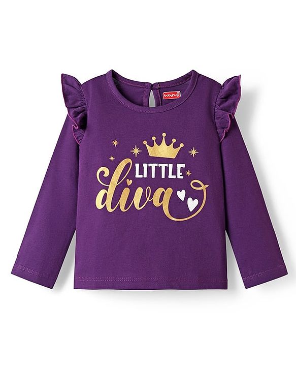 Babyhug 100% Cotton Knit Full Sleeves T-Shirt With Little Diva Text Print - Purple