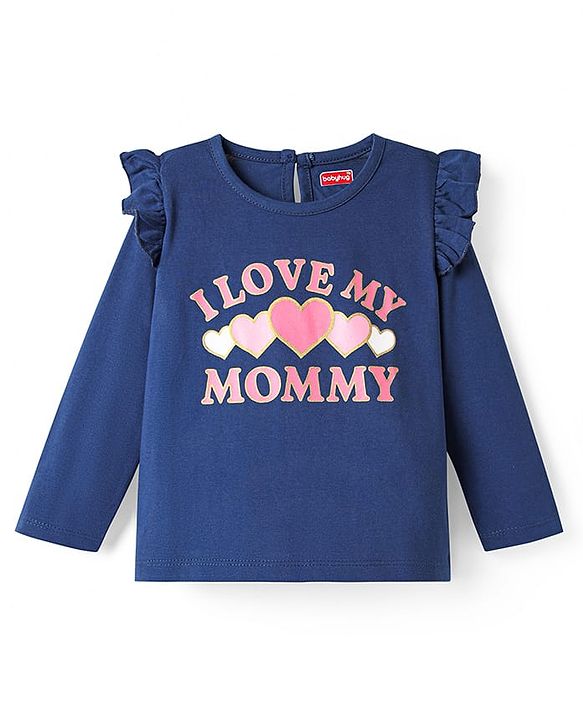 Babyhug 100% Cotton Knit Full Sleeves T-Shirt with Text Print - Navy Blue