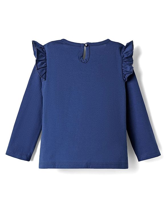 Babyhug 100% Cotton Knit Full Sleeves T-Shirt with Text Print - Navy Blue