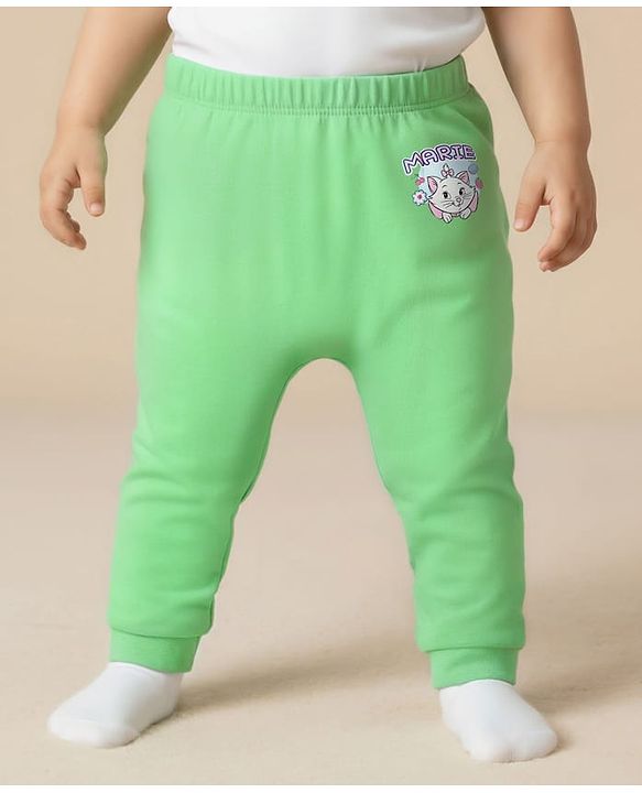 Babyhug Disney Interlock Knit Full Length Diaper Leggings with Aristocats Marie Graphics Pack of 3 - Green Pink & White