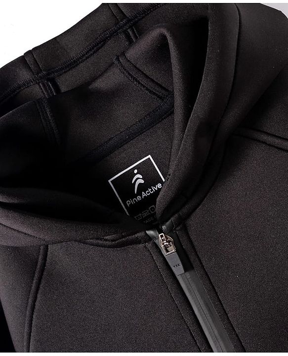 Pine Active Knit Full Sleeves Ultra Comfort Athleisure Jacket With Hoodie & Joggers Set - Black
