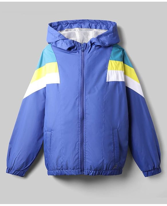 Pine Active Woven Full Sleeves Ultra Comfort Lightweight Windbreaker Athleisure Colour Block Hooded Jacket - Blue