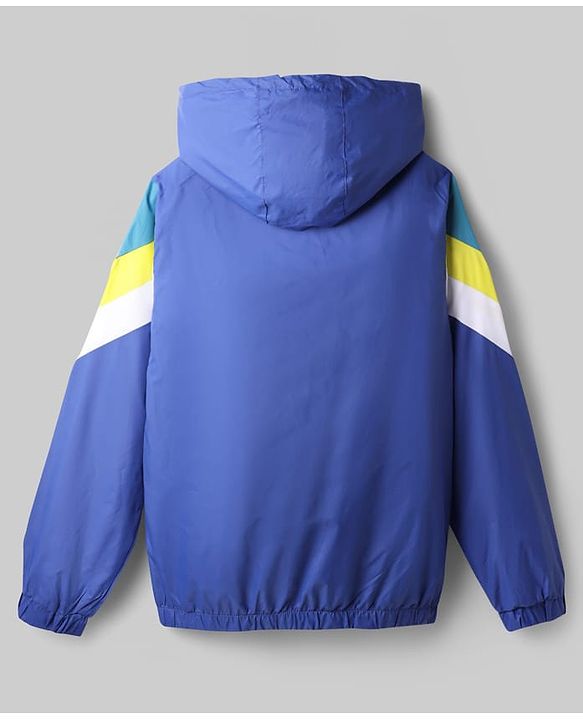 Pine Active Woven Full Sleeves Ultra Comfort Lightweight Windbreaker Athleisure Colour Block Hooded Jacket - Blue