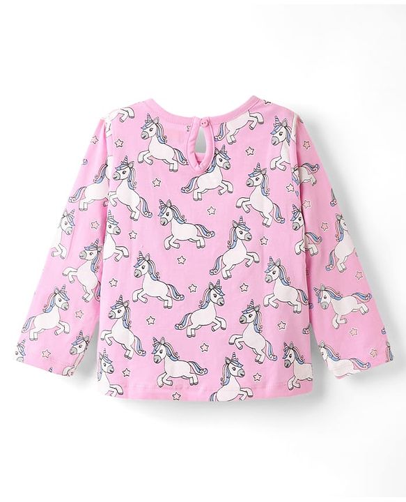 Babyhug 100% Cotton Knit Full Sleeves T-Shirt with Unicorn Print - Pink