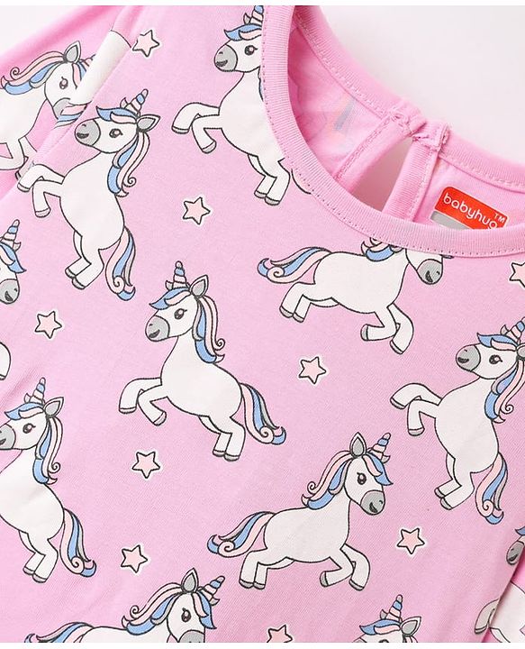 Babyhug 100% Cotton Knit Full Sleeves T-Shirt with Unicorn Print - Pink