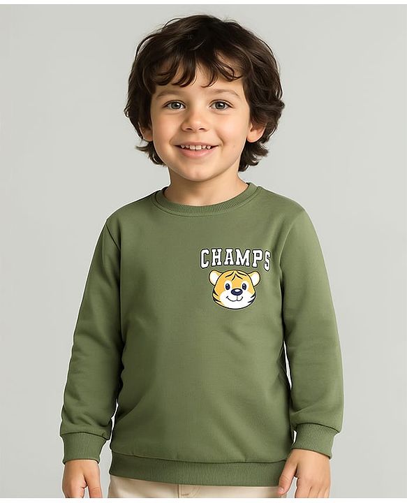 Babyhug Cotton Knit Full Sleeves Sweatshirt with Animal Print - Green