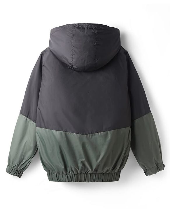 Pine Active Woven Full Sleeves Cut & Sew Ultra Comfort Athleisure Hooded Jacket With Text Print - Black & Green