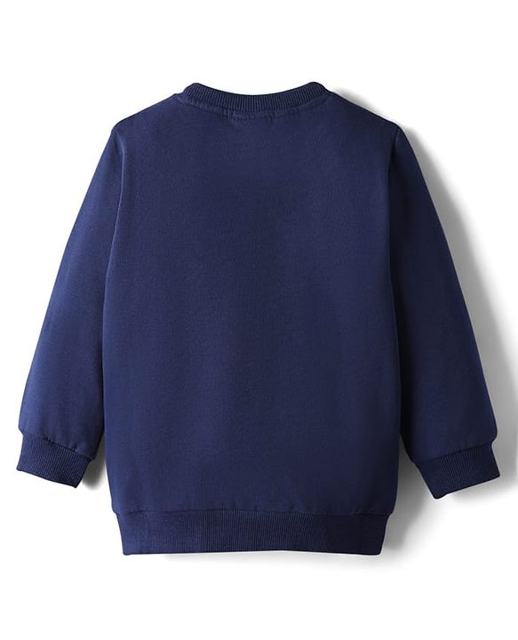 Babyhug Cotton Knit Full Sleeves Sweatshirt with Animal Print - Navy Blue