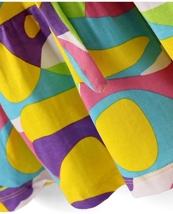 Pine Kids Cotton Knit Full Sleeves Frock With Abstract Print - Multicolour
