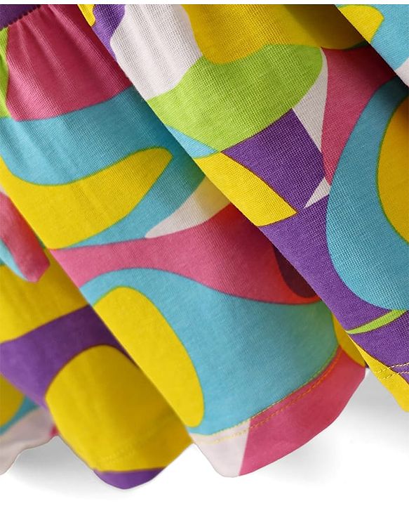 Pine Kids Cotton Knit Full Sleeves Frock With Abstract Print - Multicolour