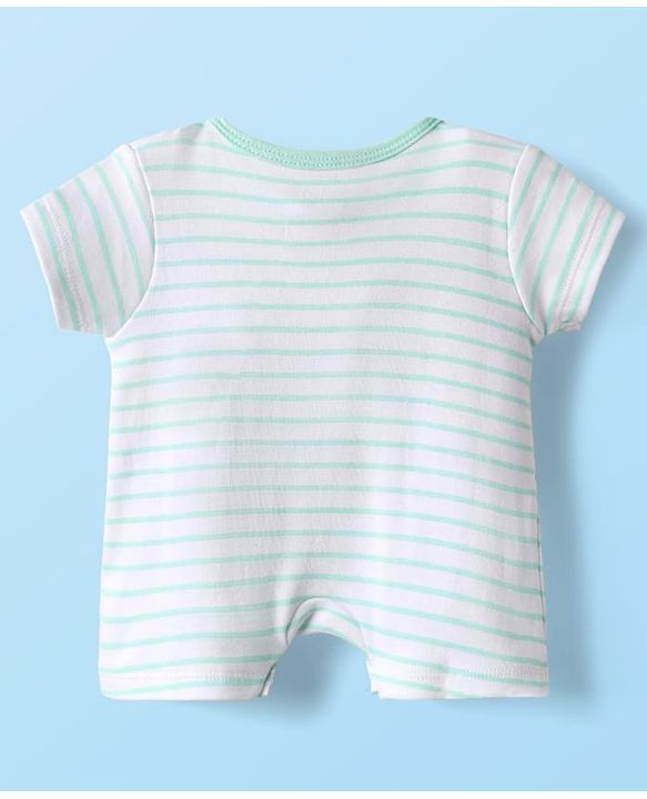 Babyhug Disney Interlock Knit Half Sleeves Romper With Mickey Mouse Graphics - Light Green