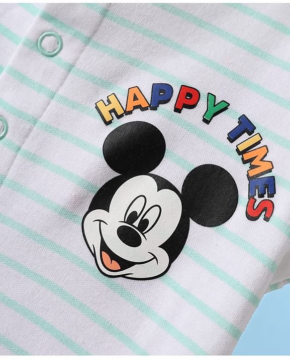 Babyhug Disney Interlock Knit Half Sleeves Romper With Mickey Mouse Graphics - Light Green