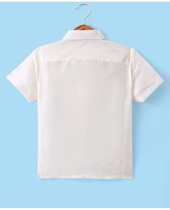 Babyhug Woven Half Sleeves Solid Shirt & Mundu Set - Beige