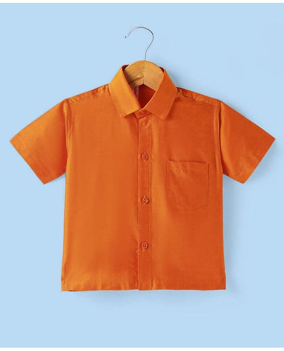 Babyhug Woven Half Sleeves Solid Shirt & Mundu Set - Orange
