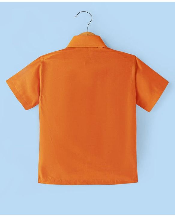 Babyhug Woven Half Sleeves Solid Shirt & Mundu Set - Orange
