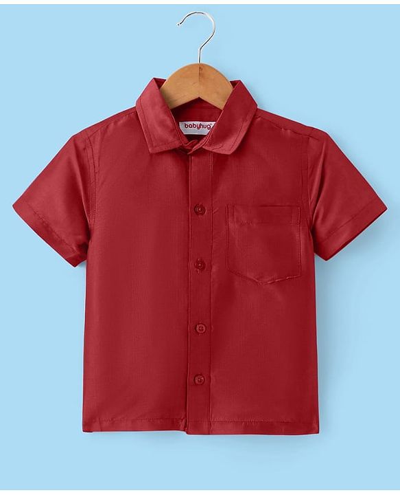 Babyhug Woven Half Sleeves Solid Shirt & Mundu Set - Maroon