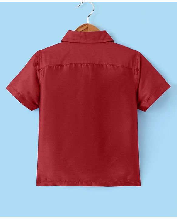 Babyhug Woven Half Sleeves Solid Shirt & Mundu Set - Maroon