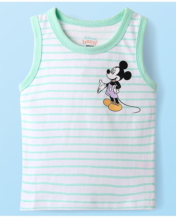 Babyhug Disney 100% Cotton Sleeveless Vests With Mickey Mouse Graphics Pack Of 3 - Lilac Light Green & Orange