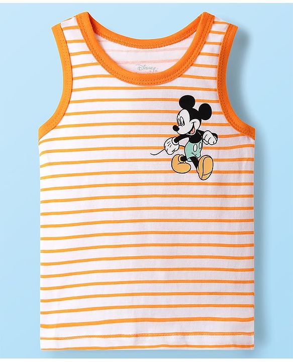 Babyhug Disney 100% Cotton Sleeveless Vests With Mickey Mouse Graphics Pack Of 3 - Lilac Light Green & Orange