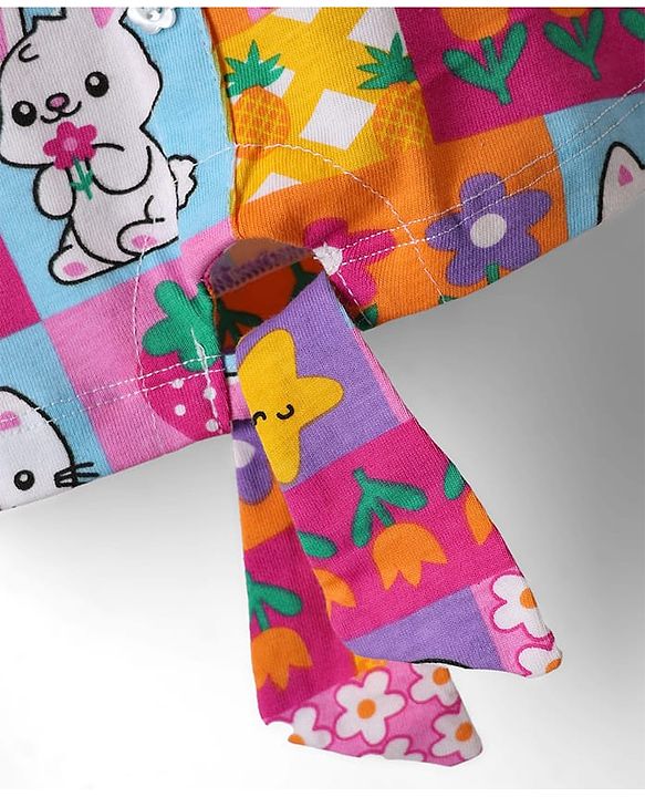 Babyhug Single Jersey Knit Singlet Top & Shorts Set with Bunny Print - White Purple & Pink