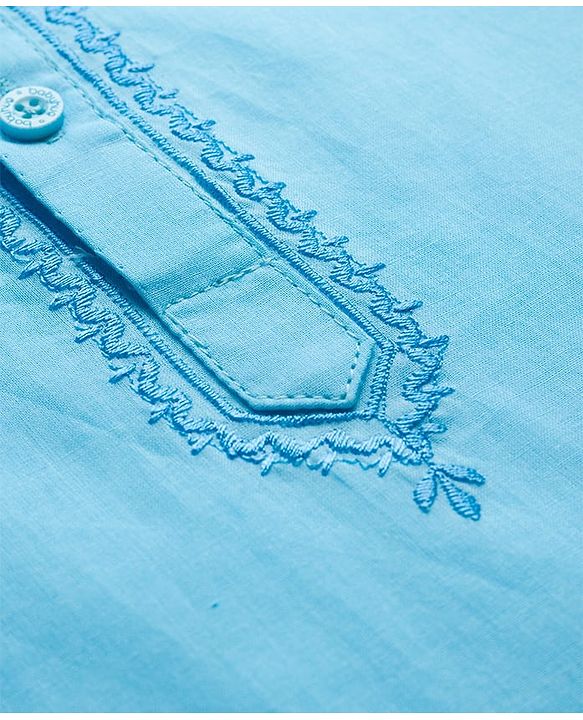 Babyhug Cambric Full Sleeves Solid Color Kurta Dhoti Set - Aqua Blue