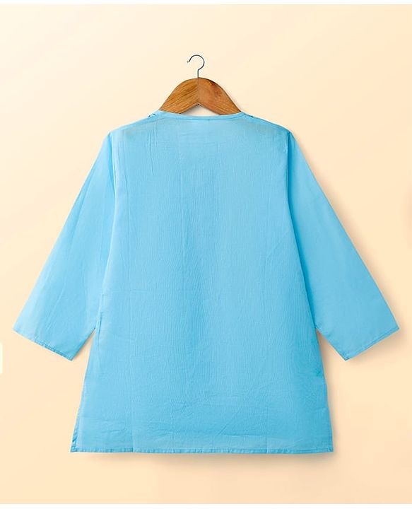 Babyhug Cambric Full Sleeves Solid Color Kurta Dhoti Set - Aqua Blue