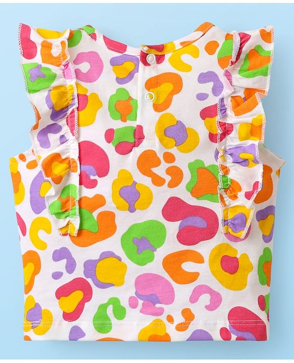 Babyhug Single Jersey Knit Sleeveless Co-ords Top & Shorts With Abstract Print - White