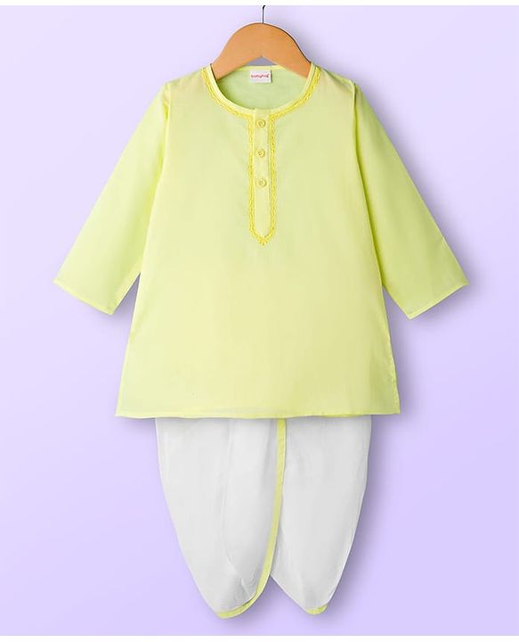Babyhug Cotton Full Sleeves Solid Color Kurta Dhoti Set - Limegreen