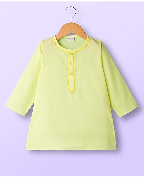 Babyhug Cotton Full Sleeves Solid Color Kurta Dhoti Set - Limegreen