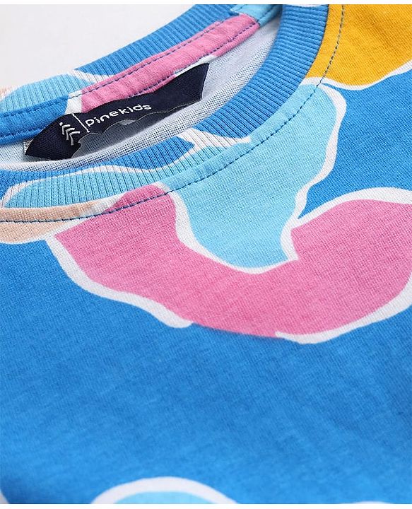 Pine Kids Cotton Knit Flutter Sleeves Frock With Floral Print - Blue