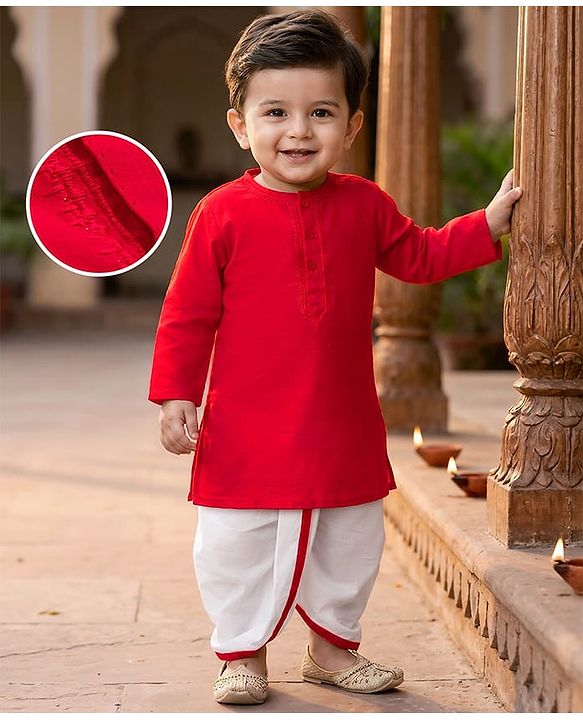 Babyhug Cotton Woven Full Sleeves Solid Color Kurta Dhoti Set - Red