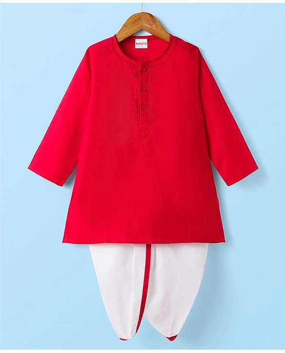 Babyhug Cotton Woven Full Sleeves Solid Color Kurta Dhoti Set - Red