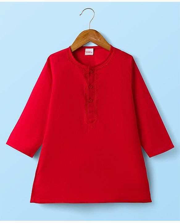 Babyhug Cotton Woven Full Sleeves Solid Color Kurta Dhoti Set - Red