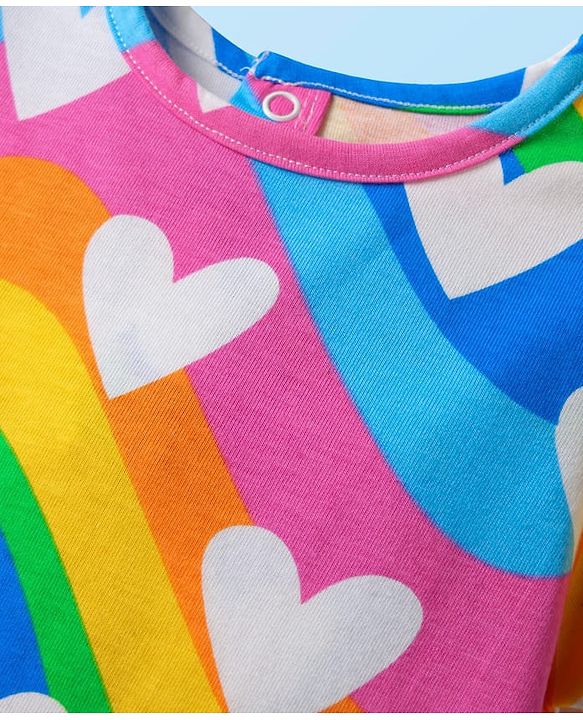 Babyhug Single Jersey Knit Half Sleeves Top & Shorts Set with Heart & Rainbow Print - White & Blue