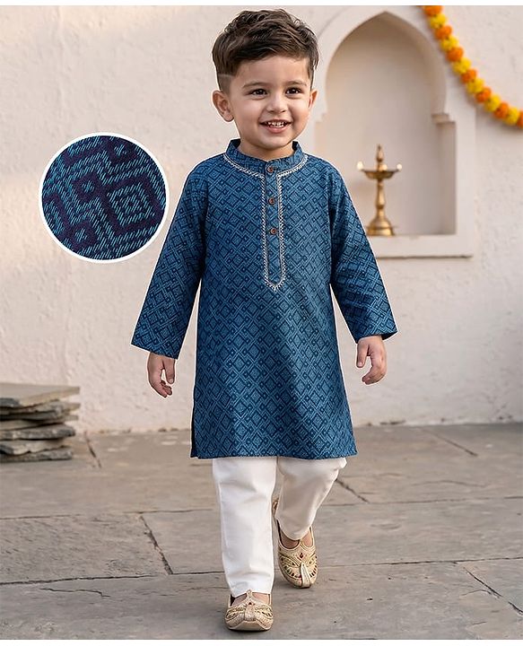 Babyhug Full Sleeves Kurta And Pyjama Set Embroidered - Yellow White main image 0