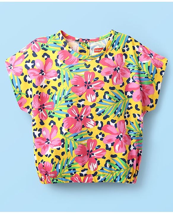 Babyhug Single Jersey Knit Half Sleeves Top & Shorts With Floral Print - Pink & White
