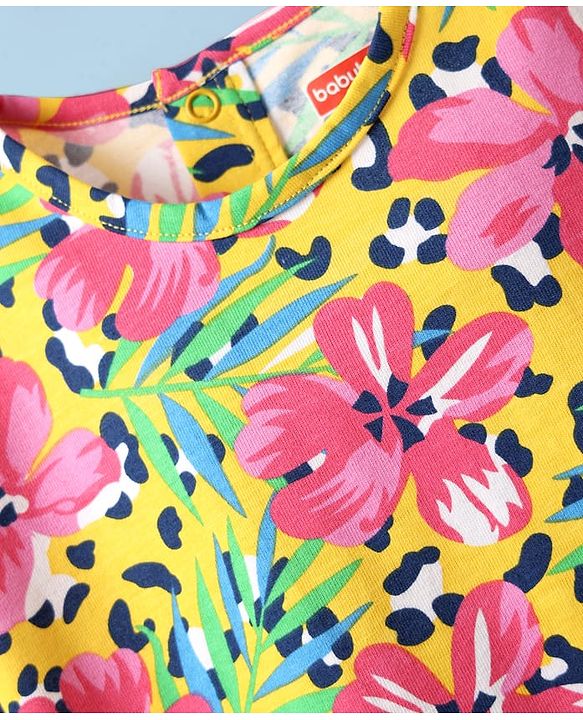 Babyhug Single Jersey Knit Half Sleeves Top & Shorts With Floral Print - Pink & White