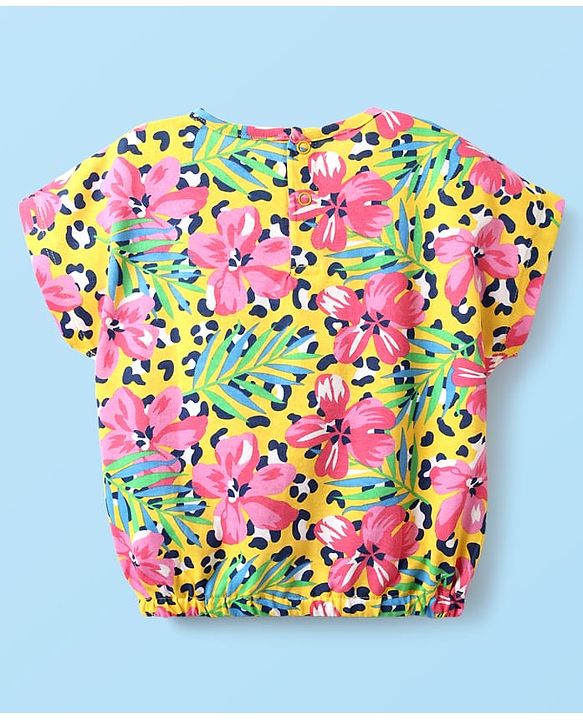 Babyhug Single Jersey Knit Half Sleeves Top & Shorts With Floral Print - Pink & White