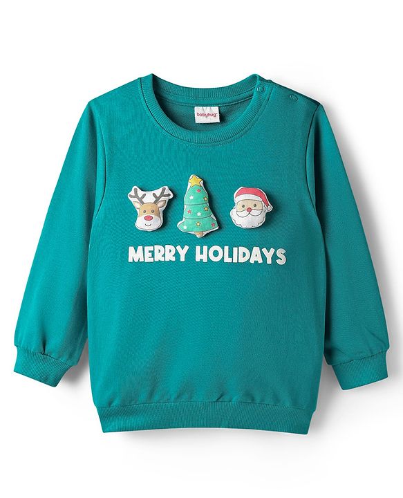 Babyhug Cotton Knit Full Sleeves Puffed Text Printed Hooded Sweatshirt with Cut & Sew Design - White & Blue main image 1