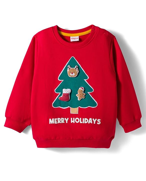 Babyhug Cotton Knit Full Sleeves Sweatshirt With Tree Graphics & Applique - Red