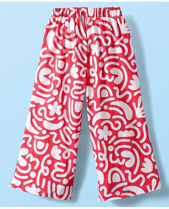 Babyhug Single Jersey Knit Half Sleeves Co-ords Top & Culottes Set With Abstract Print - Red
