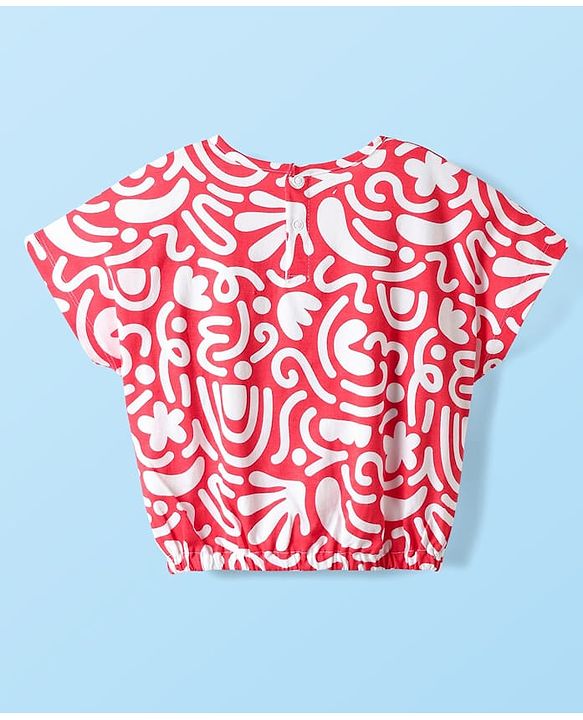 Babyhug Single Jersey Knit Half Sleeves Co-ords Top & Culottes Set With Abstract Print - Red