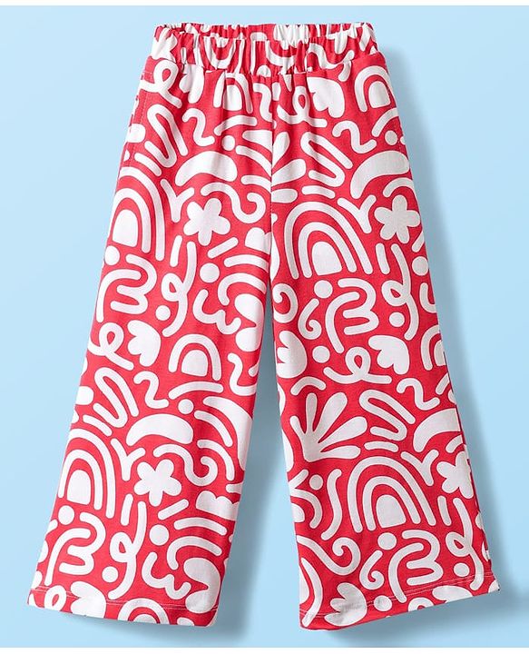 Babyhug Single Jersey Knit Half Sleeves Co-ords Top & Culottes Set With Abstract Print - Red