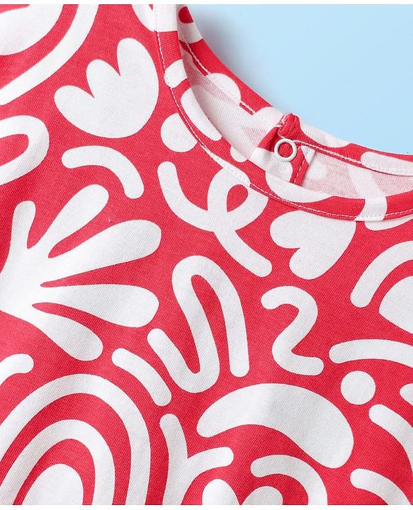 Babyhug Single Jersey Knit Half Sleeves Co-ords Top & Culottes Set With Abstract Print - Red