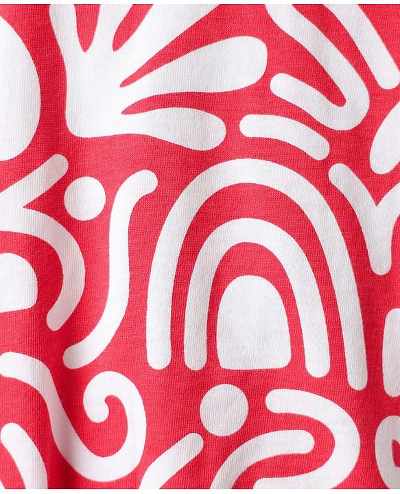 Babyhug Single Jersey Knit Half Sleeves Co-ords Top & Culottes Set With Abstract Print - Red
