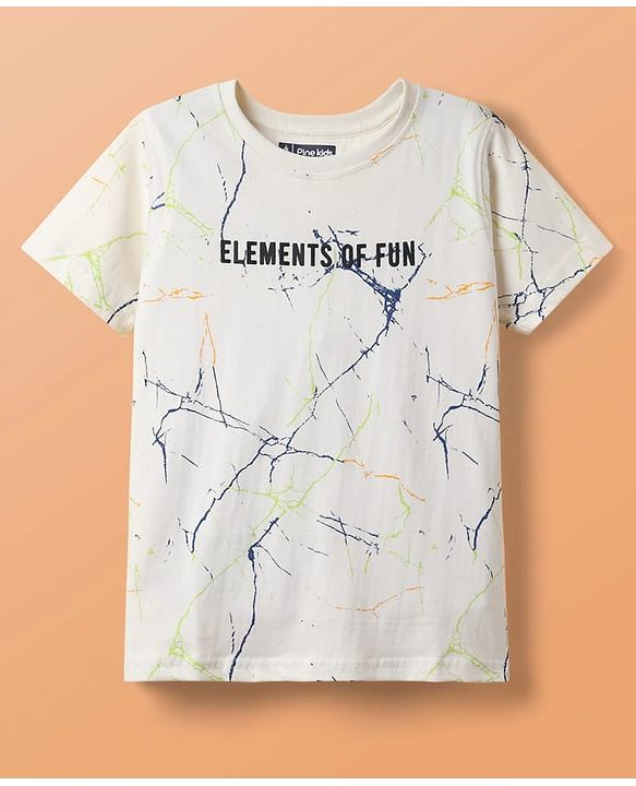 Pine Kids Cotton Knit Half Sleeves T-Shirt with Elements Of Fun Text Print - Off White
