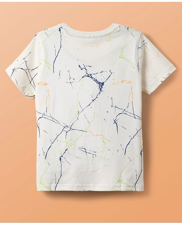 Pine Kids Cotton Knit Half Sleeves T-Shirt with Elements Of Fun Text Print - Off White