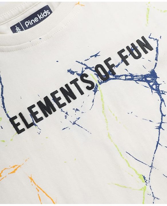 Pine Kids Cotton Knit Half Sleeves T-Shirt with Elements Of Fun Text Print - Off White